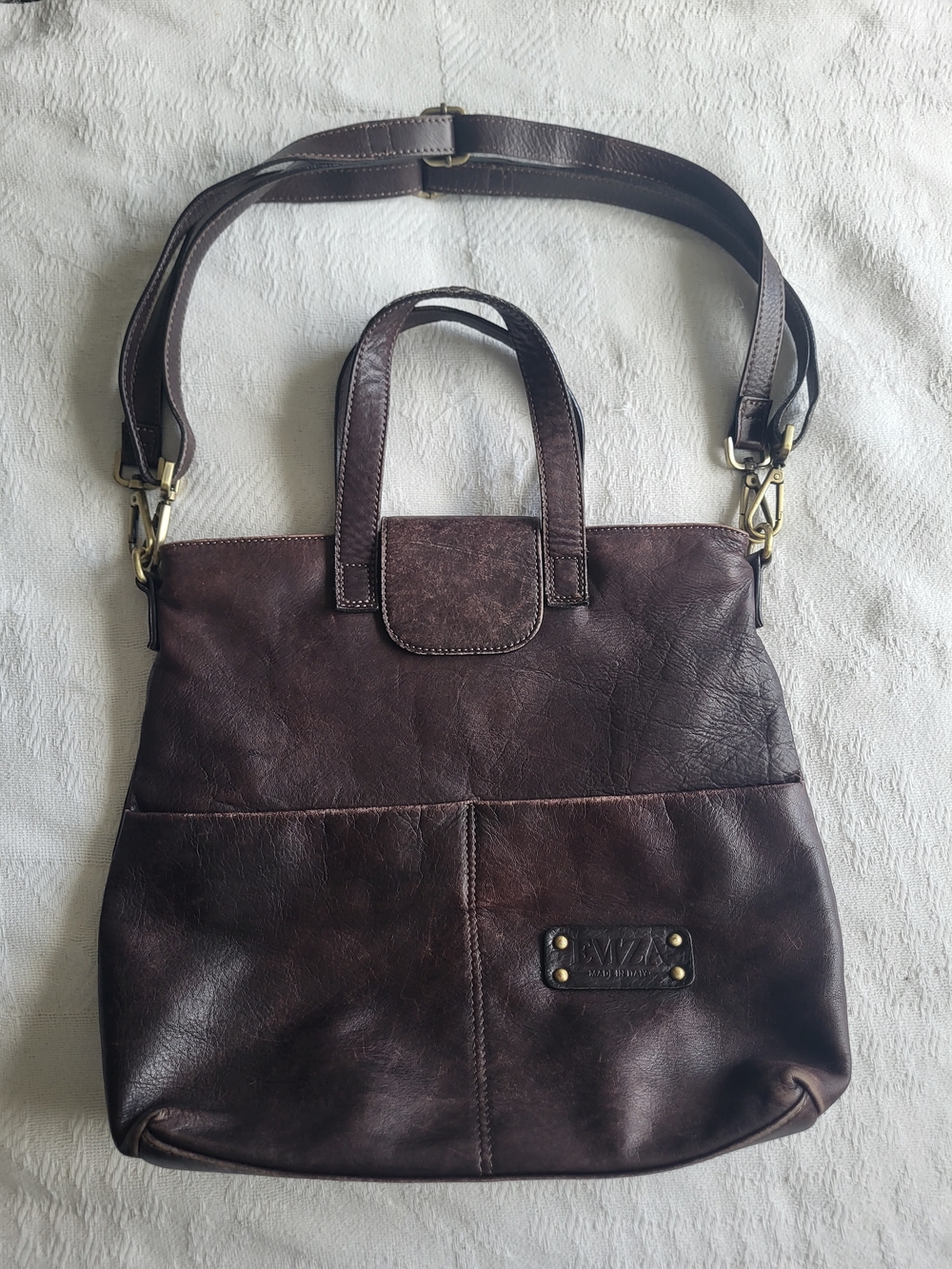 Dark Brown Leather Shoulder Backpack Bag with Top Handles